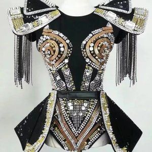 Crystals Stones Bodysuit Nightclub Dancer & Burning Man Outfit